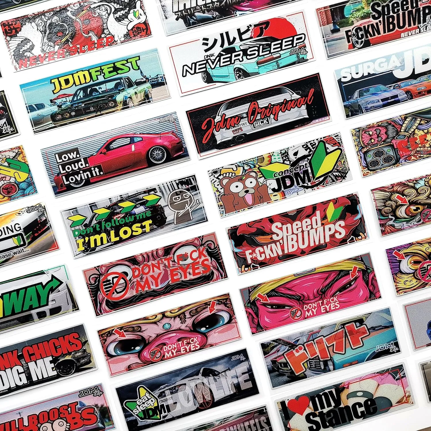 37Pcs Cool JDM Car Decals Pack Funny Bumper Stickers for Vehicle Customization JDM Racing Decal Graphics