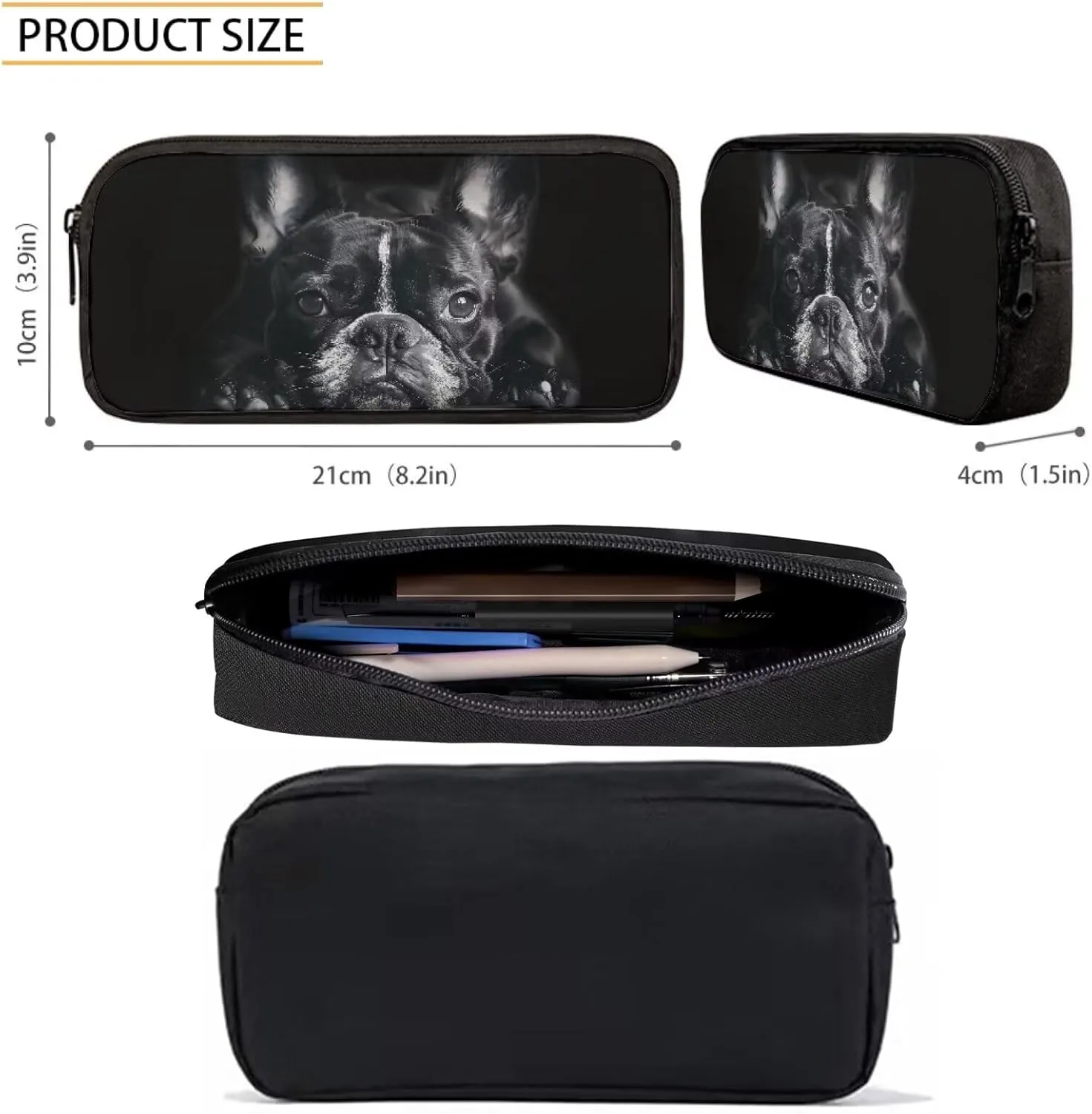 3Pcs Black French Bulldog Print Student Backpack Book Bags Knapsack Rucksack Lunch Bag for Preschool Kindergarten Elementary Students
