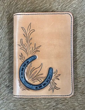3" x 5" Hand Tooled Leather Notebook - Horseshoe