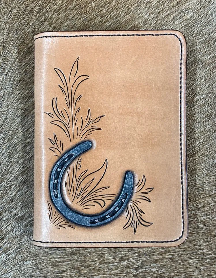 3" x 5" Hand Tooled Leather Notebook - Horseshoe