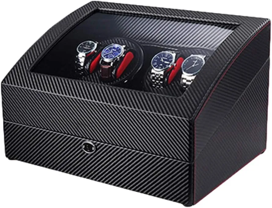 4 6 Automatic Watch Winder Built-in LED Illumination Watch Winder Box Carbon Fiber Leather Quiet Motor Dual Power Supply Watch Winder Watch Box Case Watch Storage Display Gift