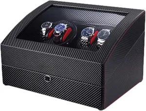 4 6 Automatic Watch Winder Built-in LED Illumination Watch Winder Box Carbon Fiber Leather Quiet Motor Dual Power Supply Watch Winder Watch Box Case Watch Storage Display Gift