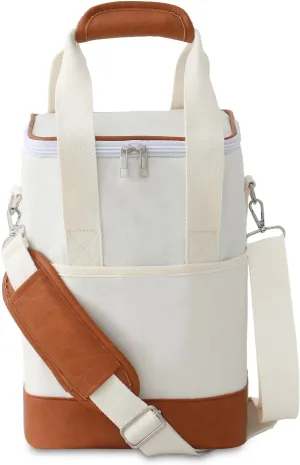 4 Bottle Wine Tote Bag - Leakproof & Insulated Wine Carrier Travel Padded Wine Cooler Bag with Adjustable Strap, Picnics, Beach & Parties, Stylish Gift for Wine Lovers (Beige)