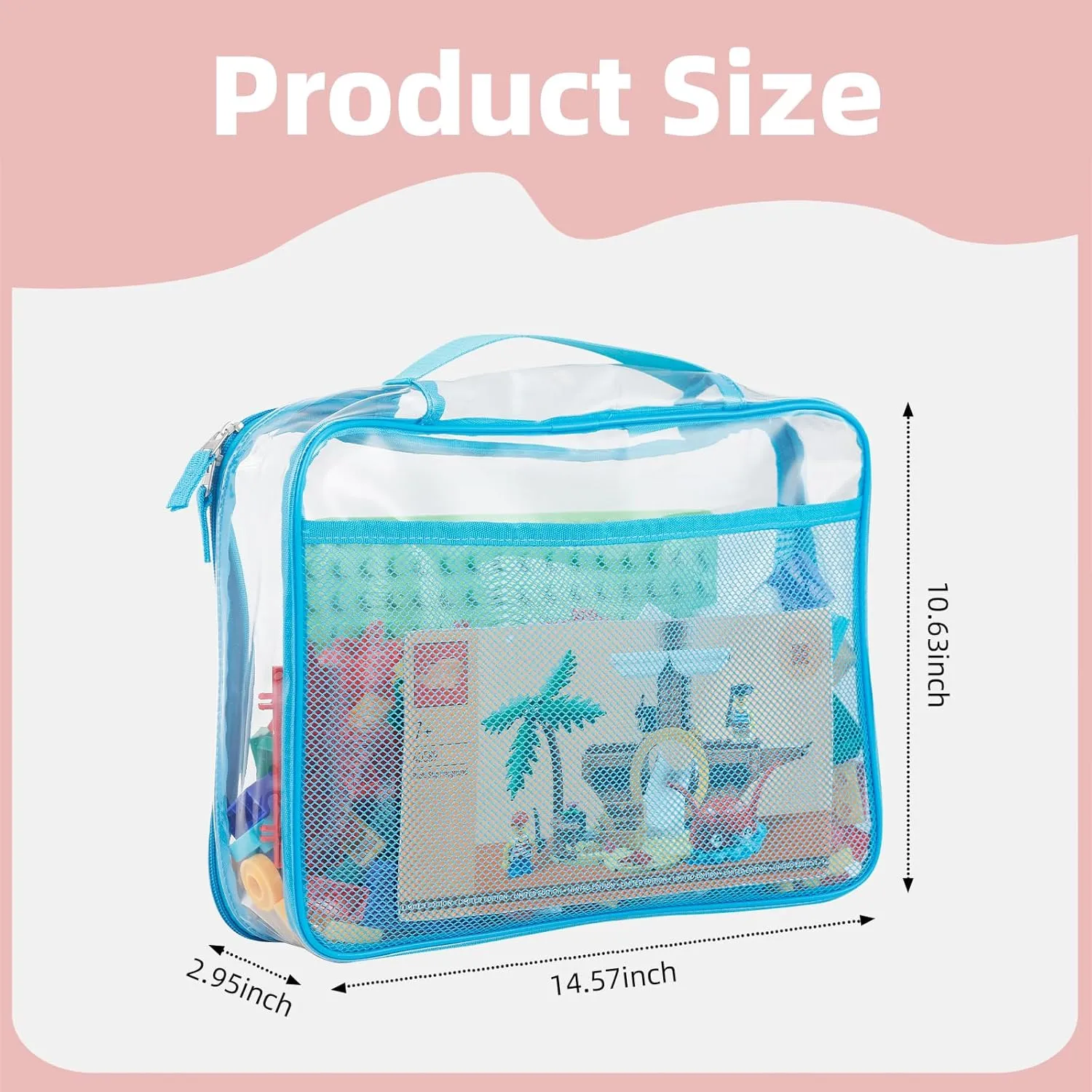 4-Pack PVC Waterproof Toy Storage Bags（Label, 10 Memo Cards), Large 13.8" x 3.2" x 10" Clear Double Zipper Organizing Bags with Handle, Magnetic Tiles Blocks Board game Storage Organizer Case