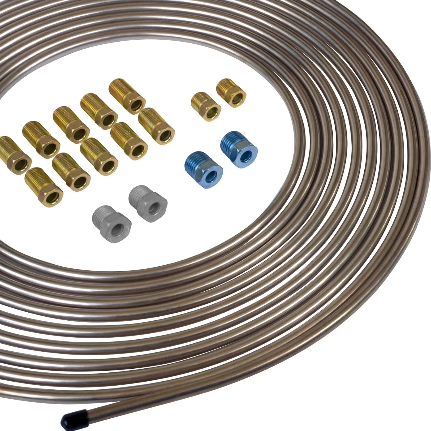 4LIFETIMELINES 25 ft 1/4 True Copper-Nickel Alloy Non-Magnetic Brake Line Replacement Tubing Coil and Fitting Kit, 16 Fittings Included, Inverted Flare, SAE Thread, 0.028 inch wall thickness