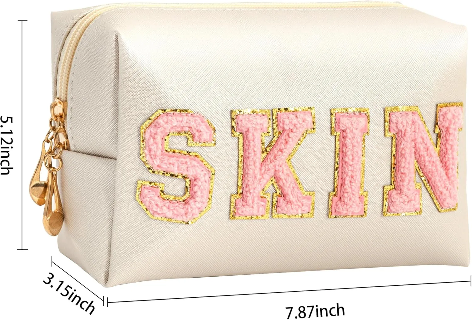 4PCS Preppy Makeup Bag for Women Travel Toiletry Bag Chenille Letter Cosmetic Bag PU Leather Waterproof Pouch Cute Zipper Organizer, Skin, Hair, Face and Body