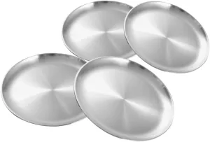 4pcs Stainless Steel Dinner Plates Large Size Camping Plate Set for Outdoor Events Bbq and Family Gatherings Stylish Design
