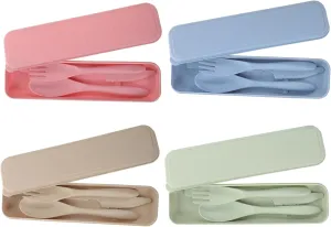 4sets Portable Utensils Set with Case Lunch Box Tableware Kit Colors Lightweight Reusable Easy to Clean Travel Cutlery Go Dining