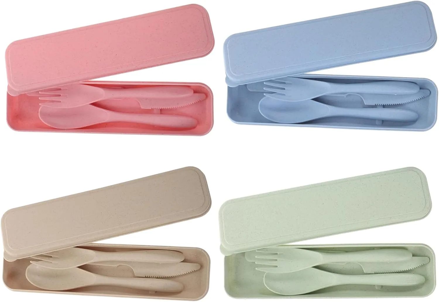 4sets Portable Utensils Set with Case Lunch Box Tableware Kit Colors Lightweight Reusable Easy to Clean Travel Cutlery Go Dining