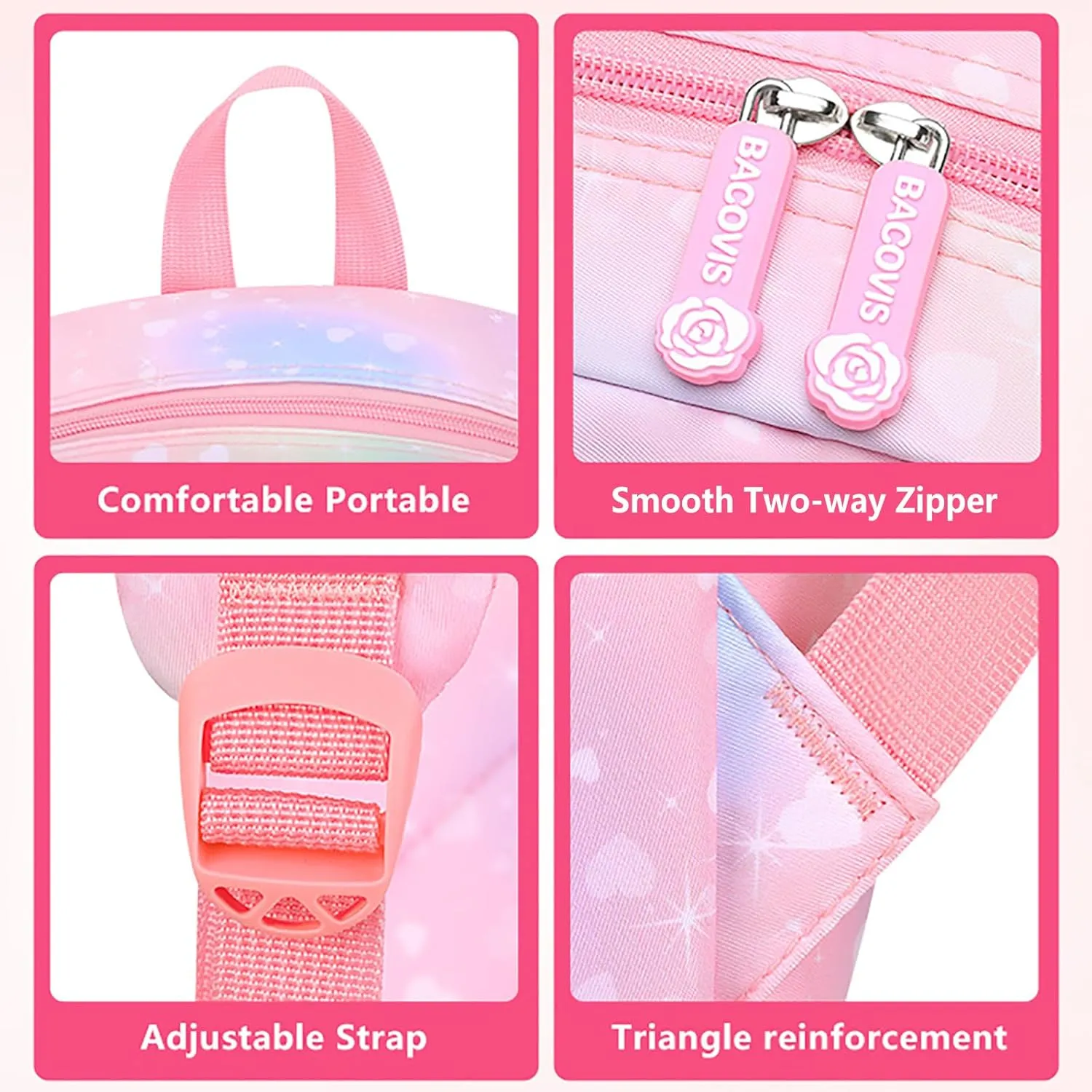 5Pcs Kawaii Backpack Set for Girls, Teens Bookbag Rainbow Laptop Bag Lightweight Daypack, Large Capacity School Backpack Kids Gradient Double Shoulder Backpack (Blue)