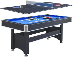 6-FT Pool Table with Ping Pong Table Combo, 2-in-1 Multi Game Table for Family Recreation -Includes Billiard Balls, Cues, Paddles, Brush-Stable Structure, Easy to Assemble