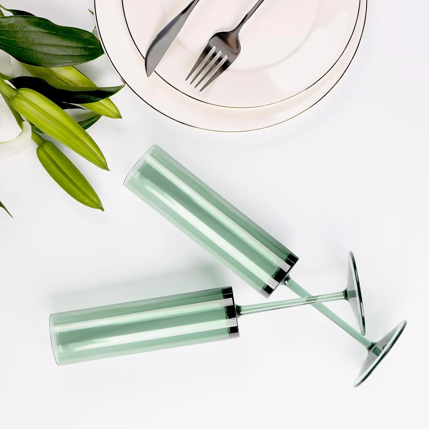 6 Pack Acrylic Dark Green Wine Glasses Green champagne glasses Champagne Flutes Sparkling Wine Glasses Wine Goblets Wedding Glassware Set Drinkware Glasses for Wedding Bar Celebration Baby Shower