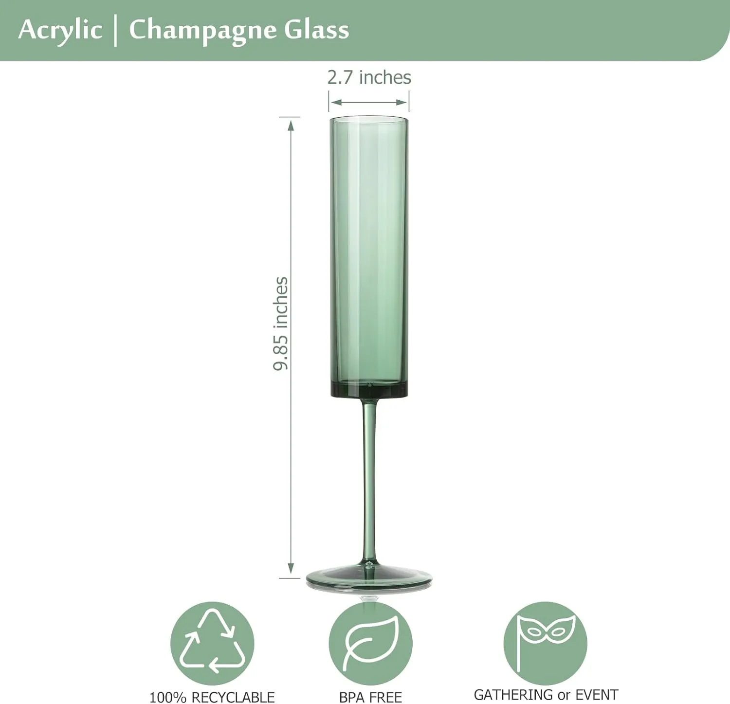 6 Pack Acrylic Dark Green Wine Glasses Green champagne glasses Champagne Flutes Sparkling Wine Glasses Wine Goblets Wedding Glassware Set Drinkware Glasses for Wedding Bar Celebration Baby Shower