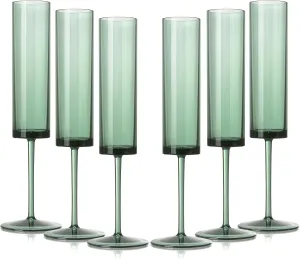 6 Pack Acrylic Dark Green Wine Glasses Green champagne glasses Champagne Flutes Sparkling Wine Glasses Wine Goblets Wedding Glassware Set Drinkware Glasses for Wedding Bar Celebration Baby Shower