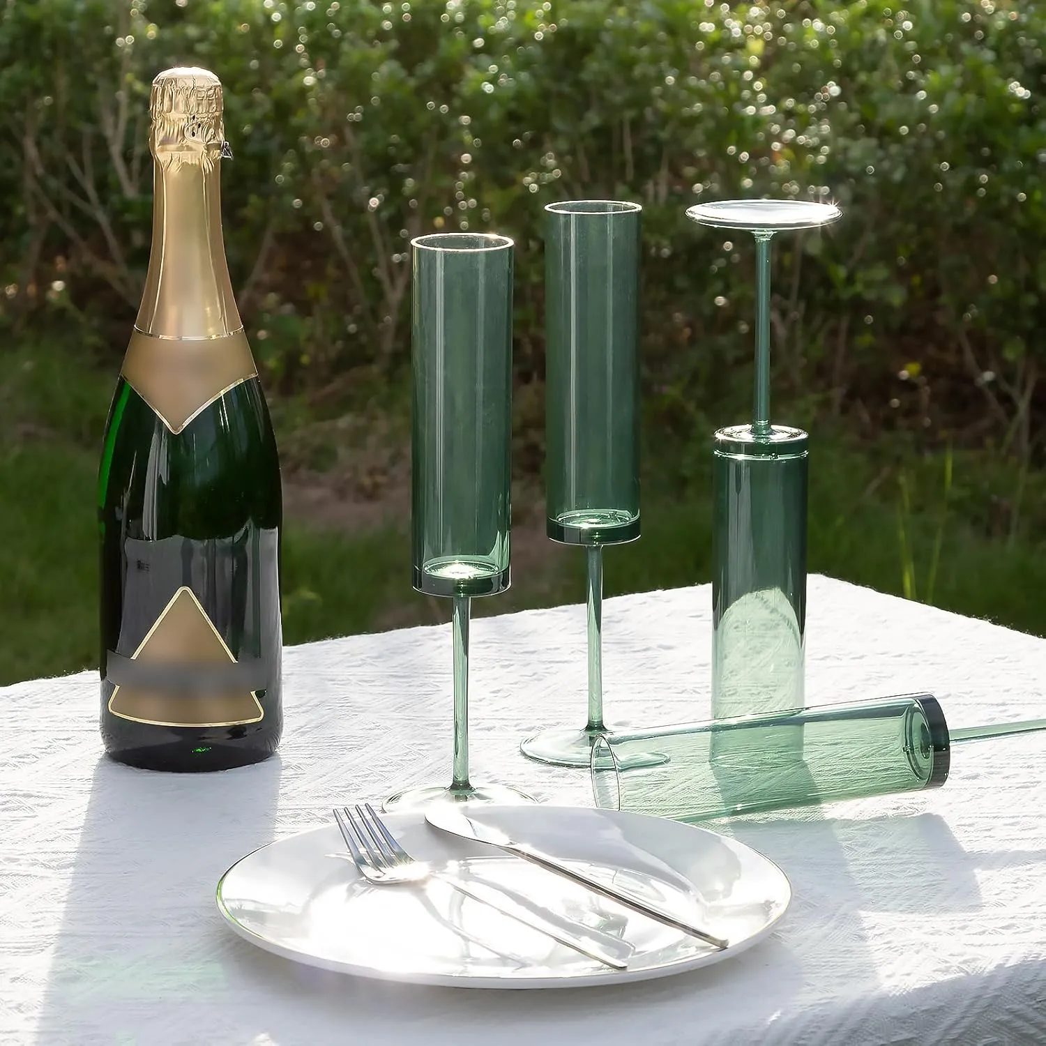 6 Pack Acrylic Dark Green Wine Glasses Green champagne glasses Champagne Flutes Sparkling Wine Glasses Wine Goblets Wedding Glassware Set Drinkware Glasses for Wedding Bar Celebration Baby Shower
