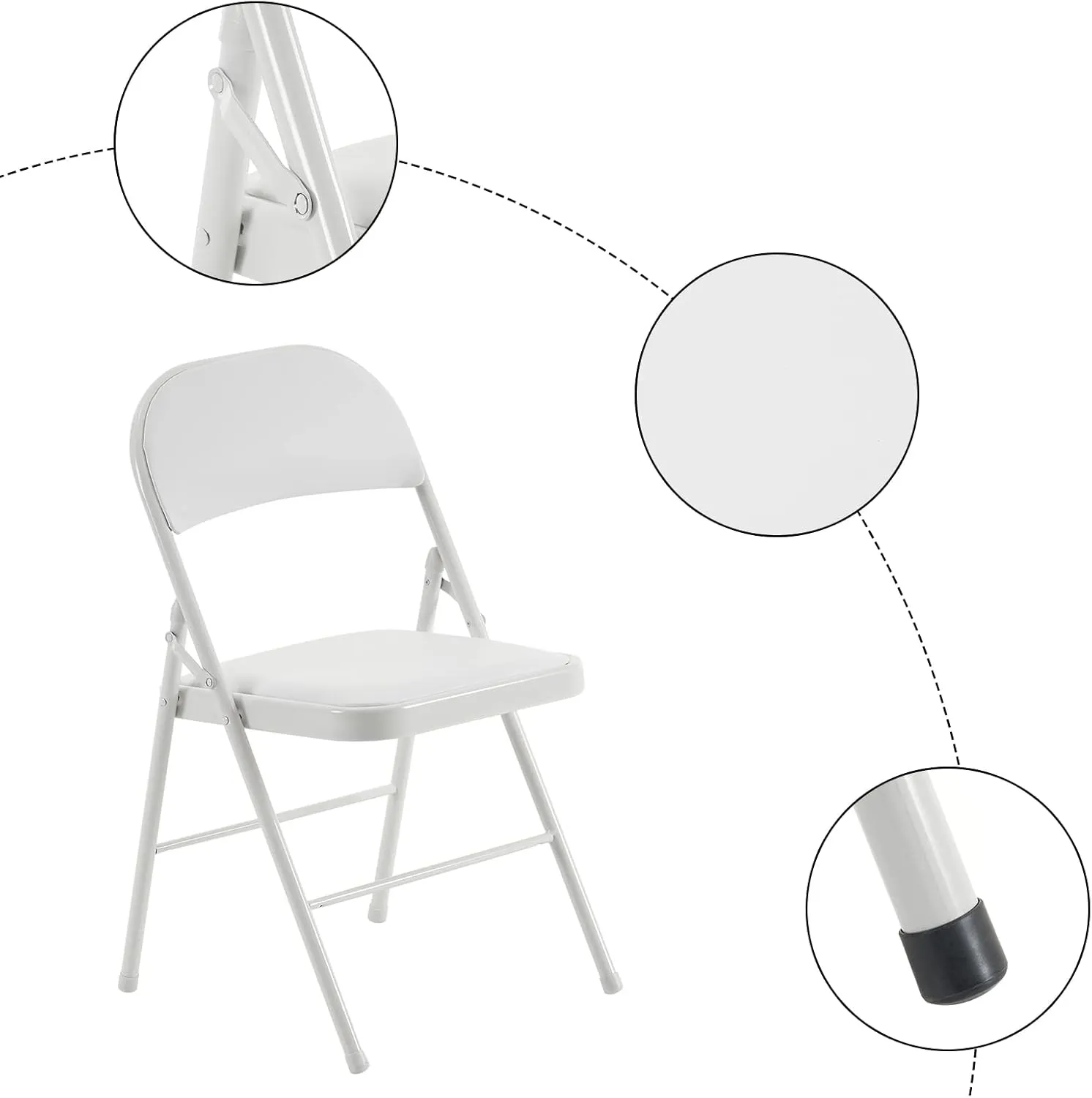 6 Pack White Folding Chairs with Padded Cushion and Back for Outside Portable Stackable Commercial Foldable Chairs with Steel Frame for Events Office Wedding Party, 330lbs Capacity