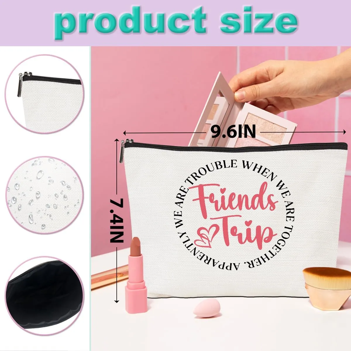 6 Pcs Girls Trip Gifts Girls Weekend 2025 Makeup Bag Friends Trip Gifts Favors Summer Gifts Cosmetic Bag Toiletry Bag Zipper Pouch Weekender Bags for Women Girl Friendship Bachelorette Party Birthday