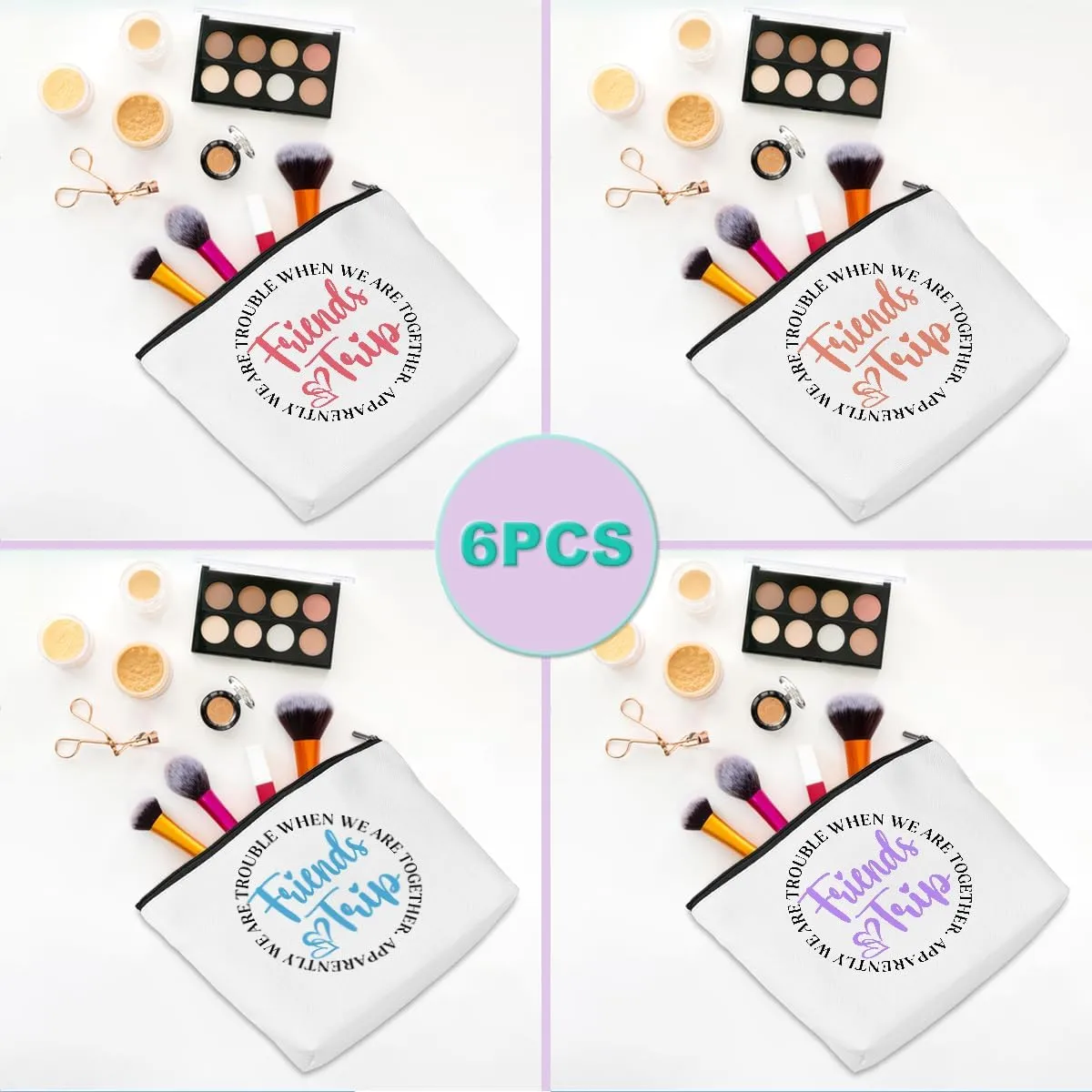 6 Pcs Girls Trip Gifts Girls Weekend 2025 Makeup Bag Friends Trip Gifts Favors Summer Gifts Cosmetic Bag Toiletry Bag Zipper Pouch Weekender Bags for Women Girl Friendship Bachelorette Party Birthday