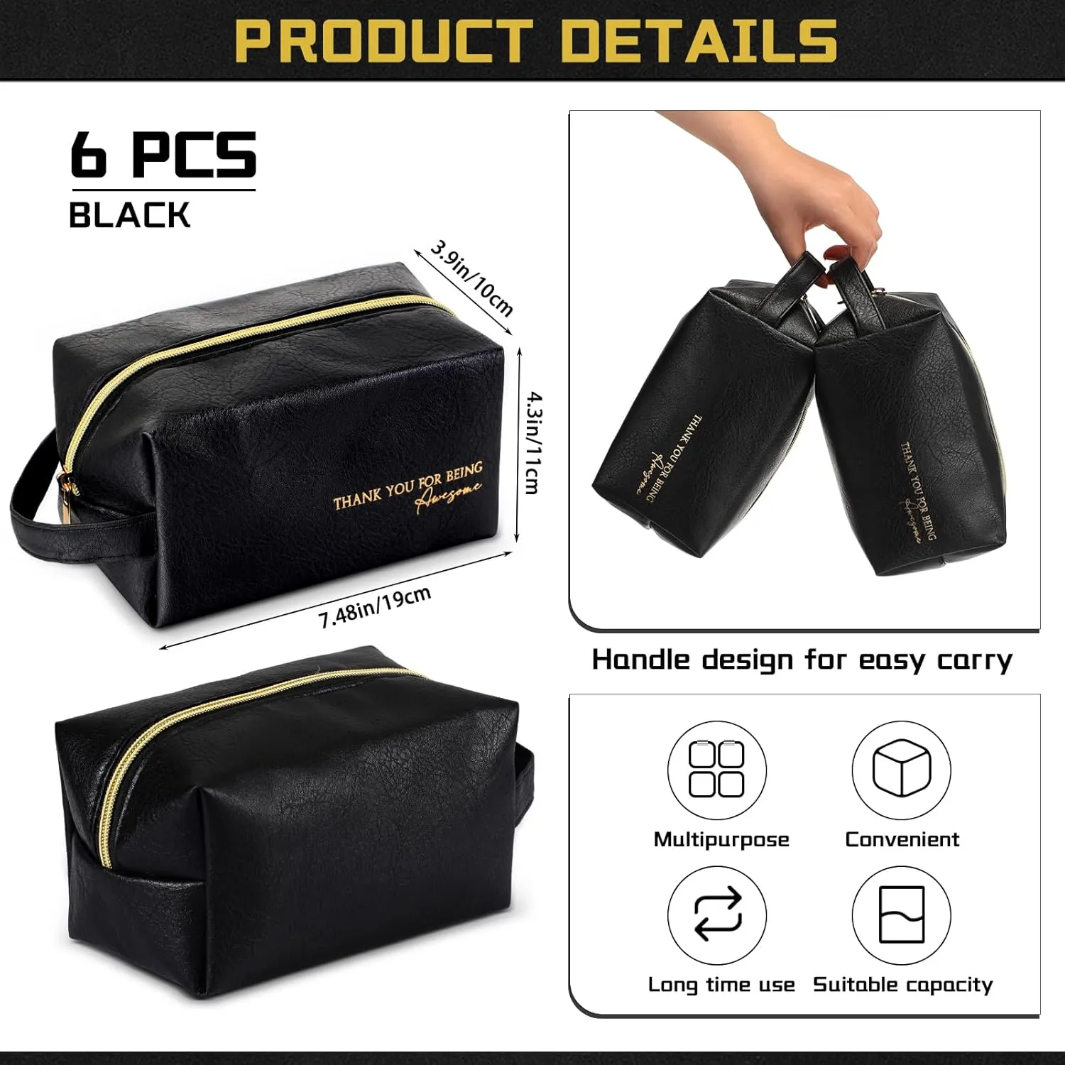 6 Pcs Leather Appreciation Toiletry Bags Gift Large Capacity Waterproof Organizer Travel Shaving Cosmetics Bag with Handle for Men Male Teacher Dad Gift Employee Business(Black)
