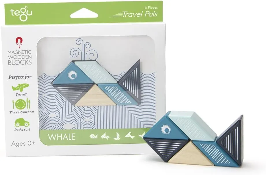 6 Piece Tegu Travel Pal Magnetic Wooden Block Set, Whale