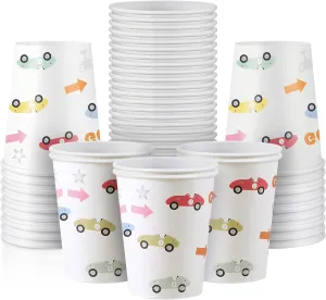 60 Pack Race Car Party Cups 9 oz Vintage Disposable Race Car Paper Cups Bulk for Birthday Party Favors Decoration Supplies