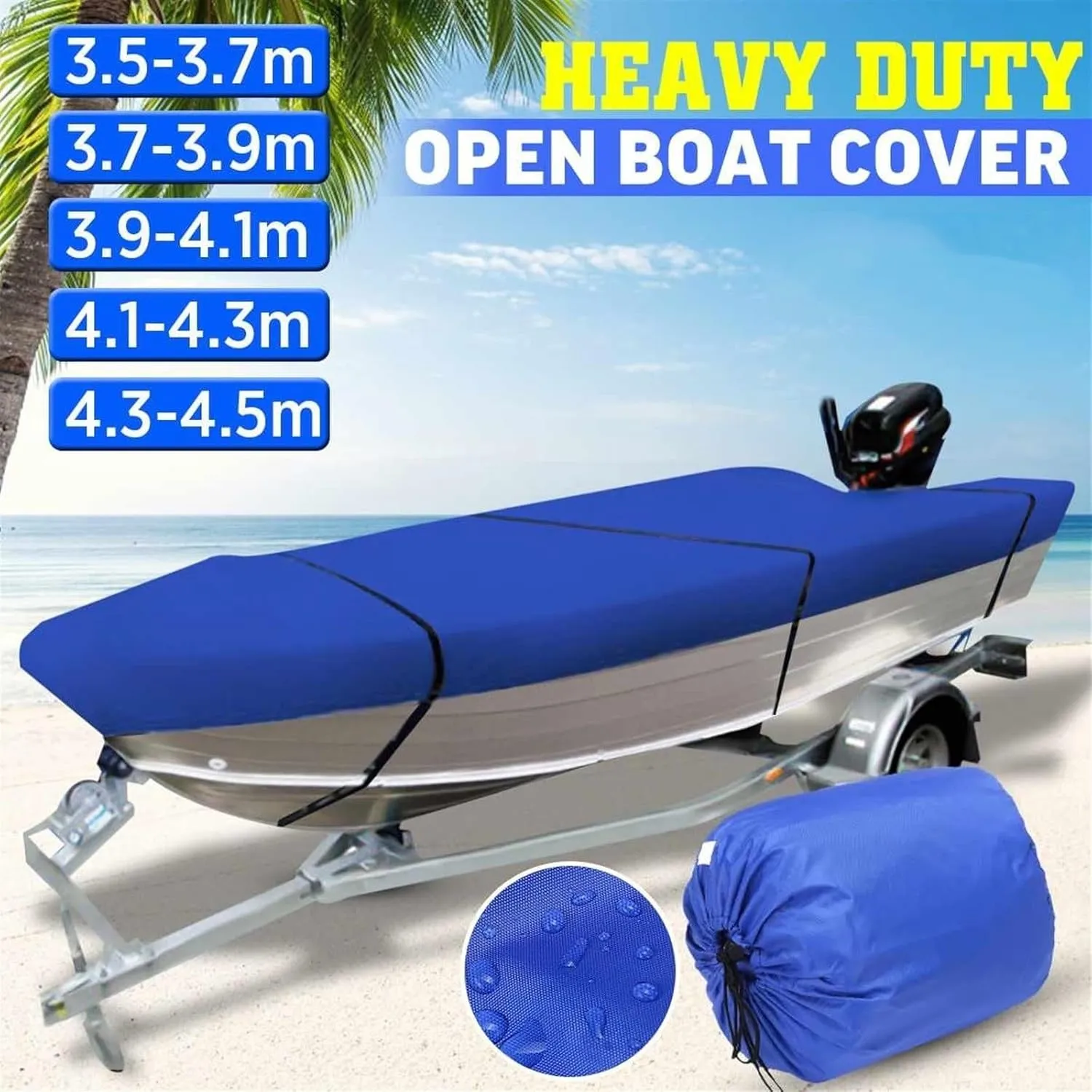 600D Waterproof Open Boat Cover Sunshade UV-Resistant Dust-Proof Cover Heavy Duty Marine Open Boat Cover 3.5m-4.5m Universal(490x240cm)