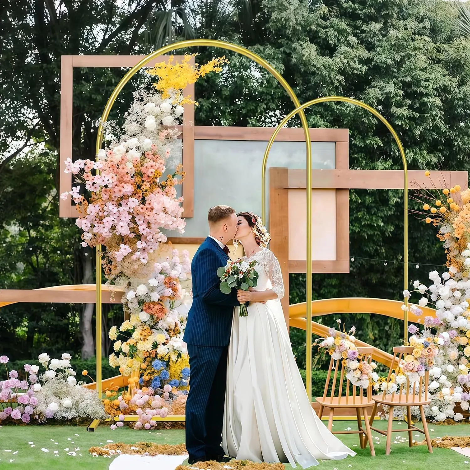 6FT Arch Backdrop Stand, Gold Metal Arch Stand Backdrop, Backdrop Arch Stand Ideal for Weddings, Birthday Parties, Baby Showers, Celebration Decorations
