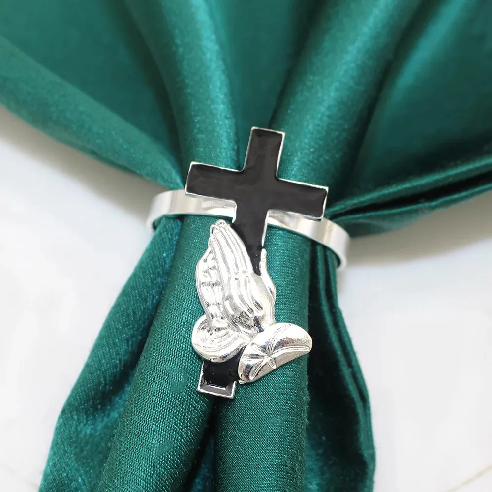 6Pcs Cross Praying Hands Napkin Rings Religious Christian Napkin Holder Gold Napkin Buckle for Various Prayer Party Table Decor