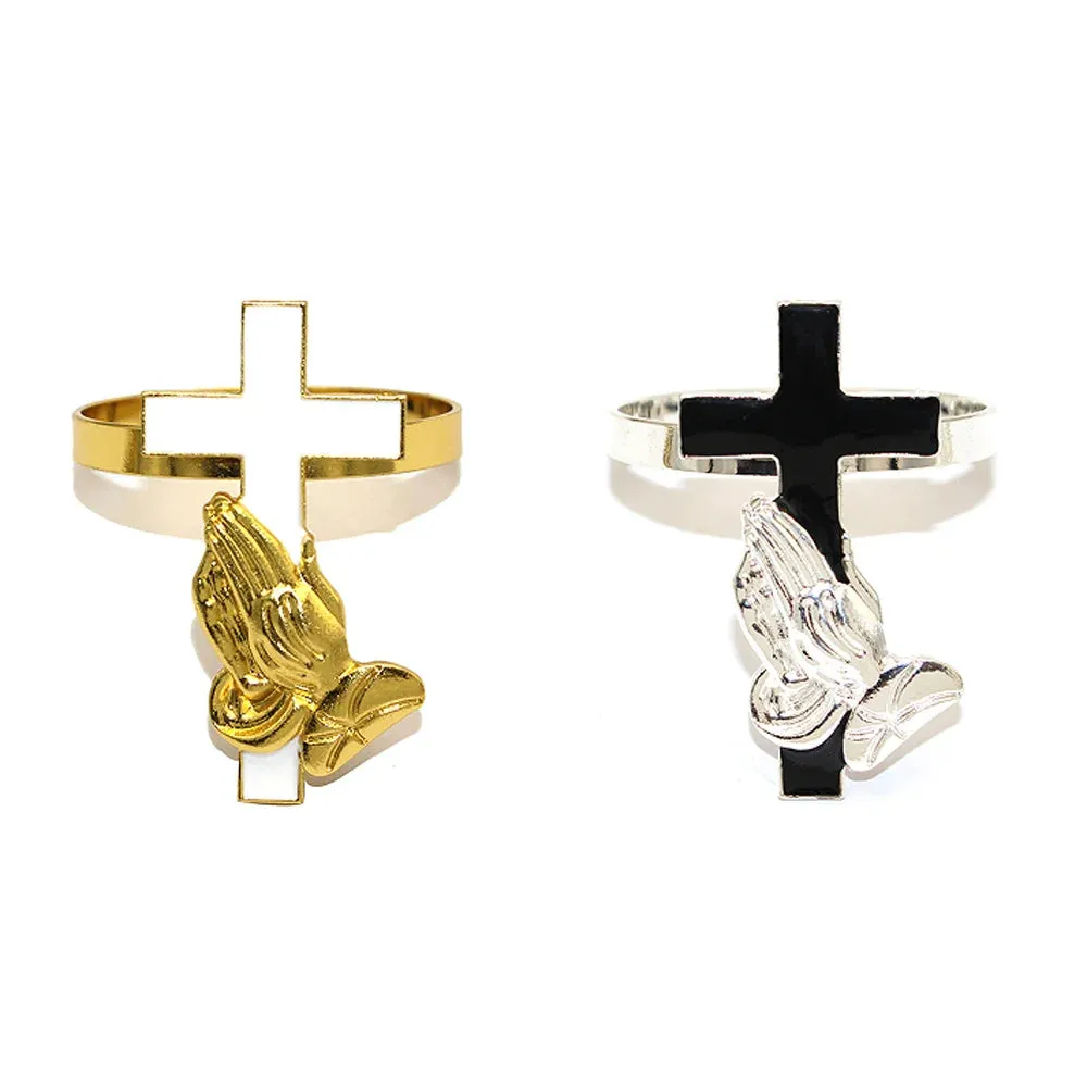 6Pcs Cross Praying Hands Napkin Rings Religious Christian Napkin Holder Gold Napkin Buckle for Various Prayer Party Table Decor