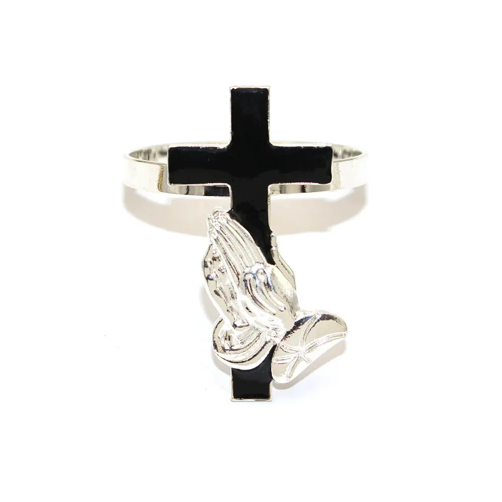 6Pcs Cross Praying Hands Napkin Rings Religious Christian Napkin Holder Gold Napkin Buckle for Various Prayer Party Table Decor