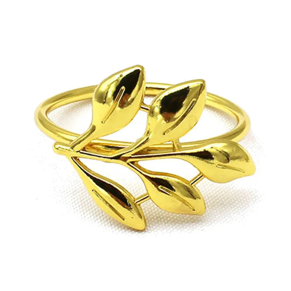 6Pcs Gold Wheat  Metal Leaf Napkin Rings Holder