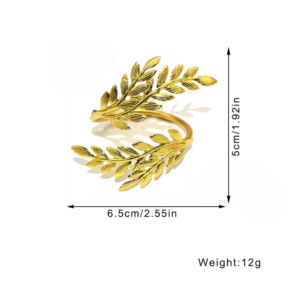 6Pcs Gold Wheat  Metal Leaf Napkin Rings Holder