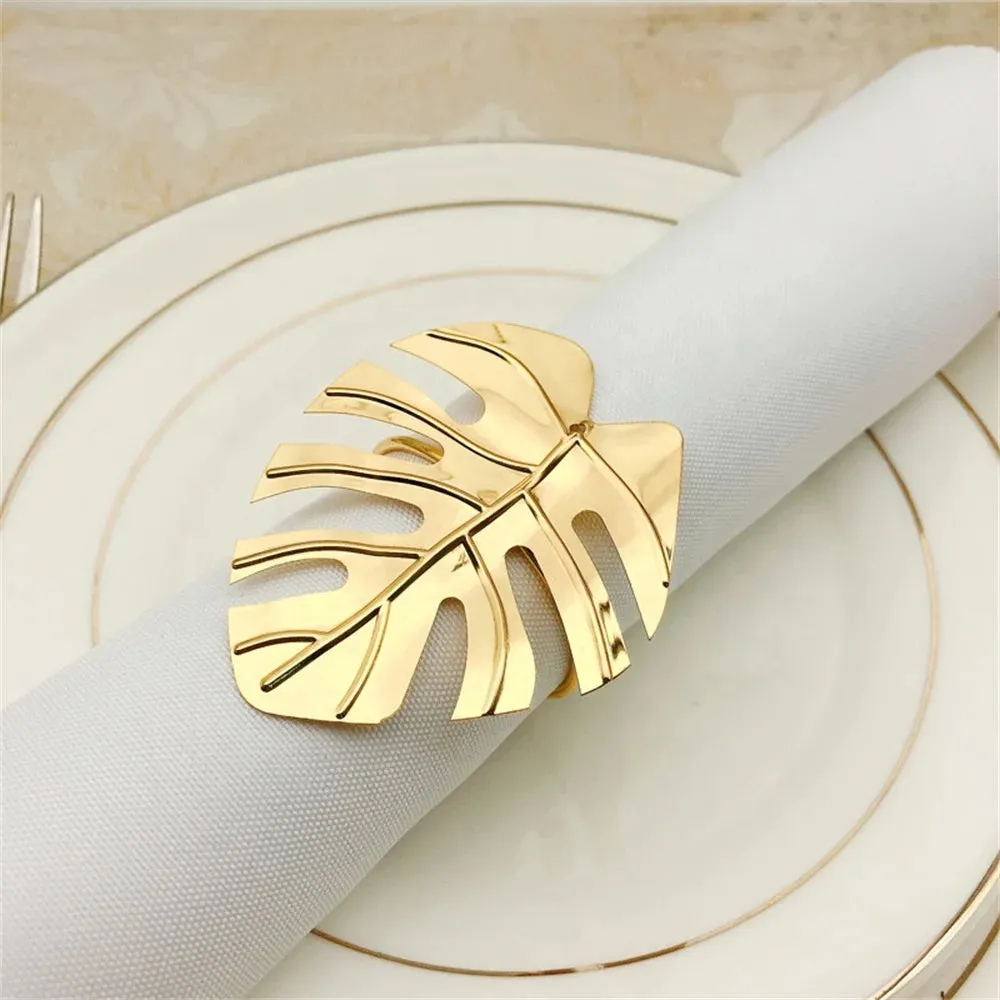6Pcs Gold Wheat  Metal Leaf Napkin Rings Holder