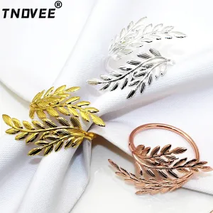 6Pcs Gold Wheat  Metal Leaf Napkin Rings Holder