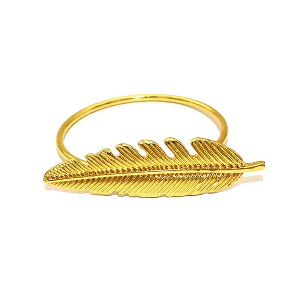 6Pcs Gold Wheat  Metal Leaf Napkin Rings Holder