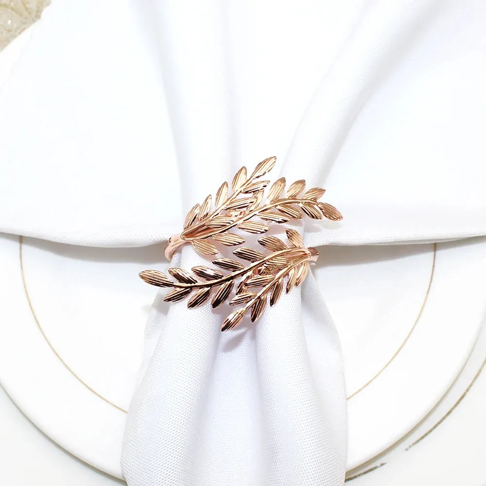 6Pcs Gold Wheat  Metal Leaf Napkin Rings Holder