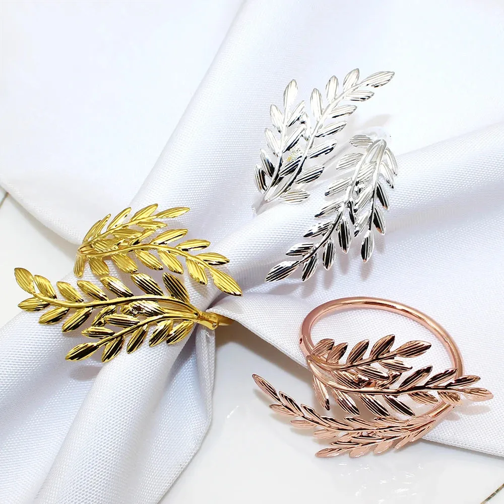 6Pcs Gold Wheat  Metal Leaf Napkin Rings Holder