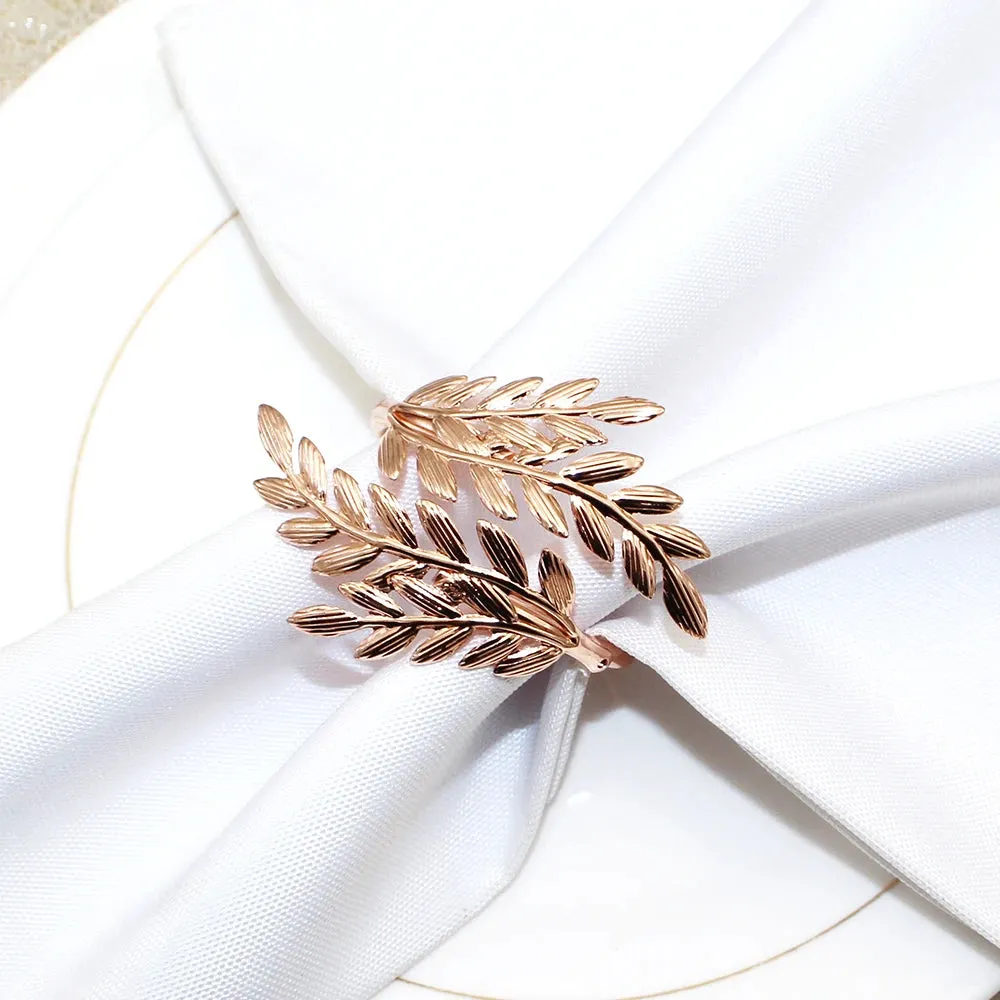 6Pcs Gold Wheat  Metal Leaf Napkin Rings Holder