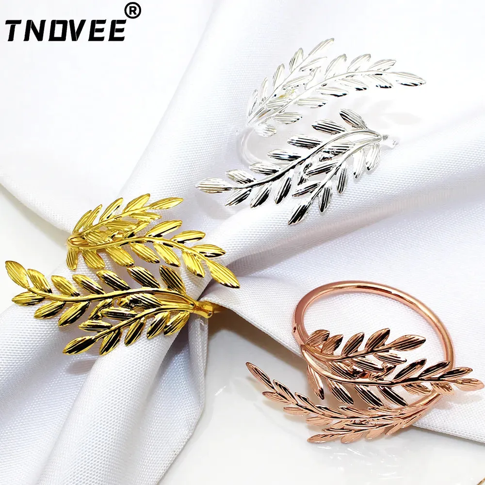 6Pcs Gold Wheat  Metal Leaf Napkin Rings Holder