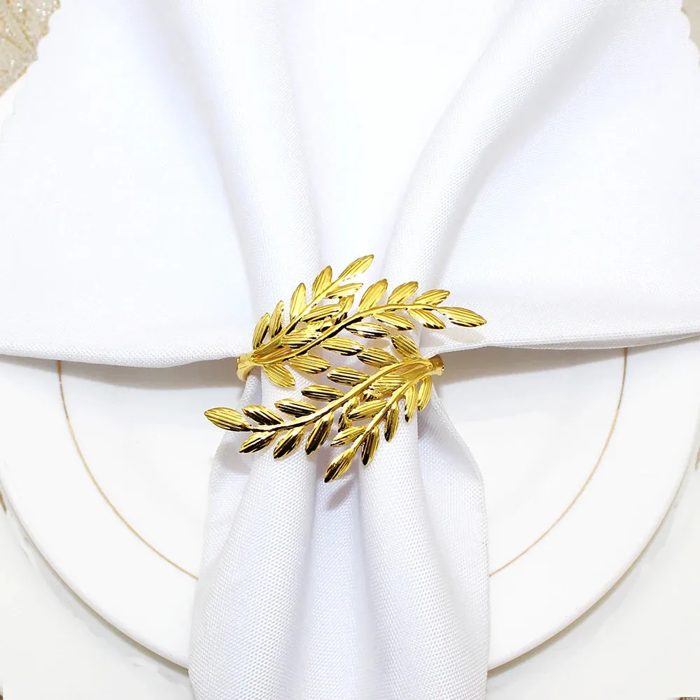 6Pcs Gold Wheat  Metal Leaf Napkin Rings Holder