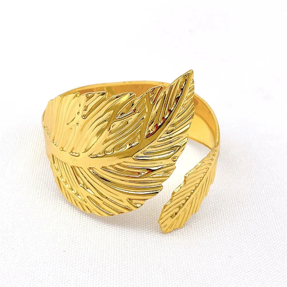 6Pcs Gold Wheat  Metal Leaf Napkin Rings Holder