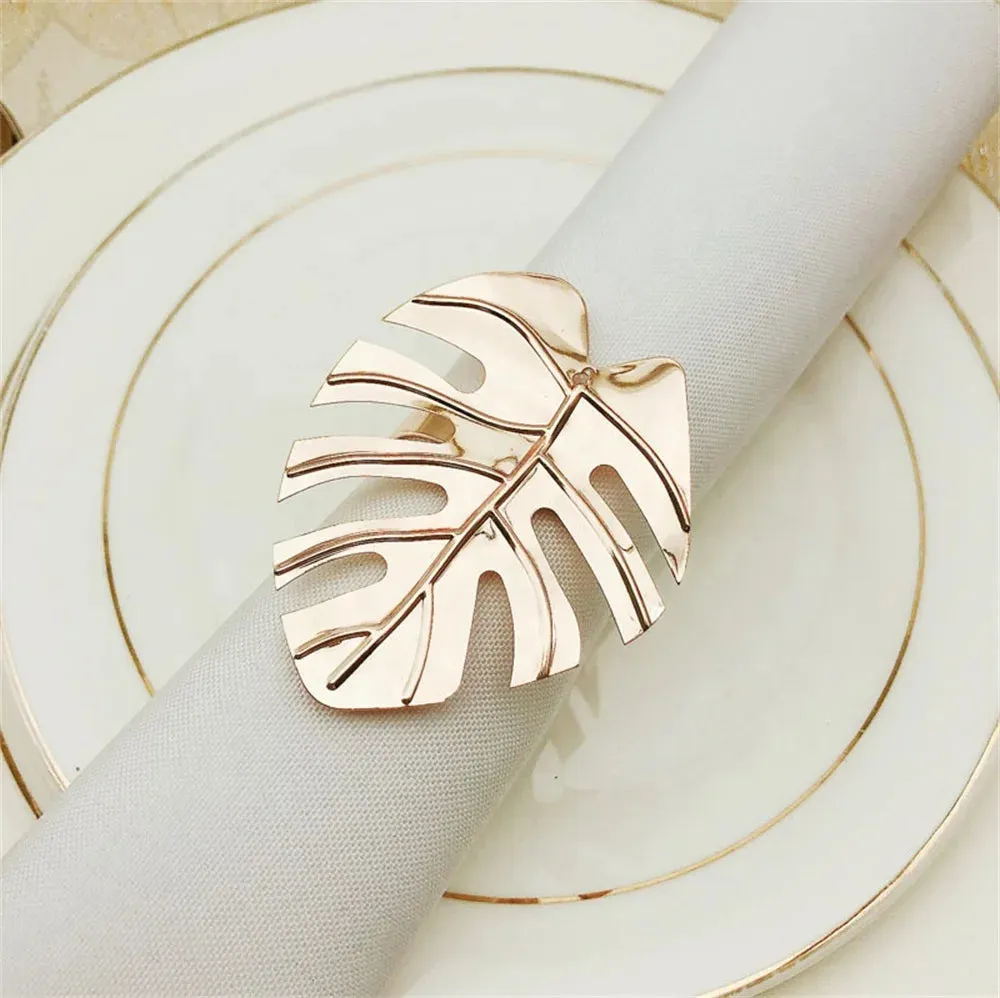 6Pcs Gold Wheat  Metal Leaf Napkin Rings Holder