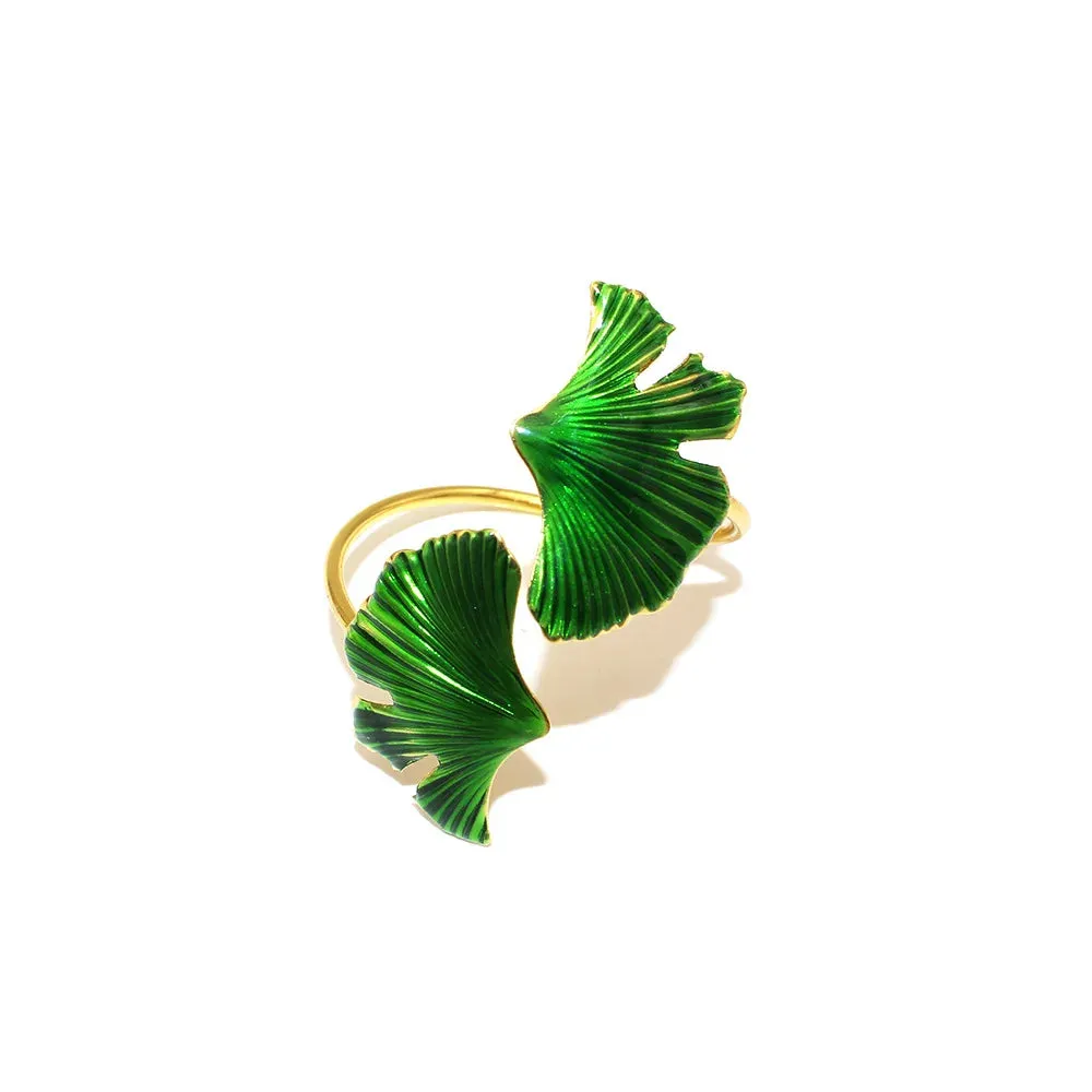 6Pcs Gold Wheat  Metal Leaf Napkin Rings Holder