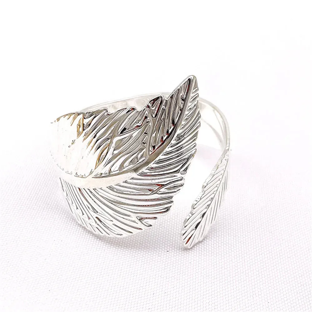 6Pcs Gold Wheat  Metal Leaf Napkin Rings Holder