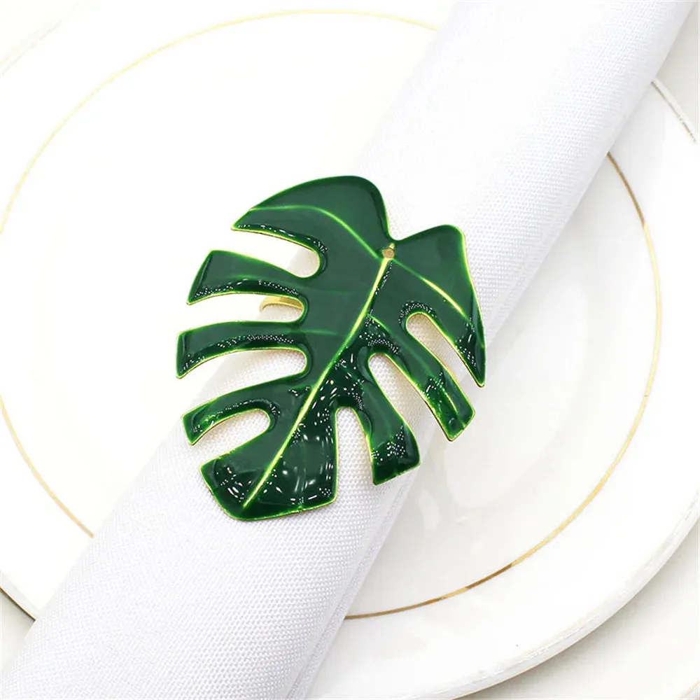 6Pcs Gold Wheat  Metal Leaf Napkin Rings Holder