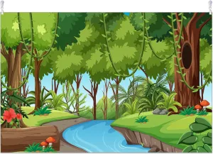 6x9ft Fabric Jungle River Backdrop Tropical Forest Backdrop Safari Wild Animals Jungle Photography Background Rainforest Summer Party Decoration Banner Shoot Photo Props