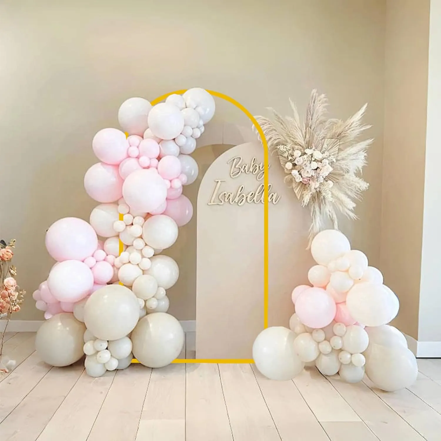 7.2FT Arch Backdrop Stand and Arch Cover Set, Gold Metal Arch Stand Backdrop with White Arch Stand Cover Ideal for Weddings, Birthday Parties, Baby Showers, Celebration Decorations