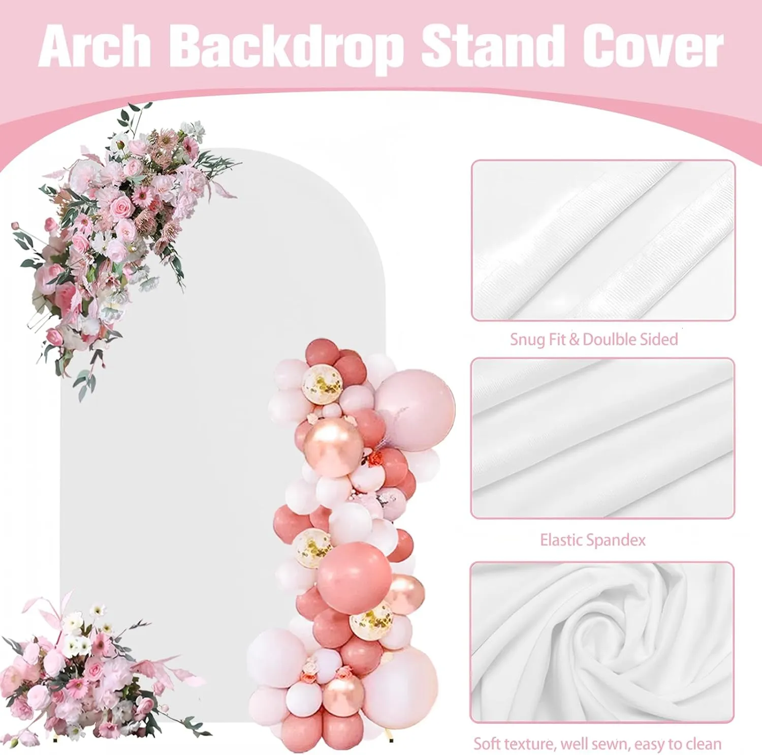 7.2FT Arch Backdrop Stand and Arch Cover Set, Gold Metal Arch Stand Backdrop with White Arch Stand Cover Ideal for Weddings, Birthday Parties, Baby Showers, Celebration Decorations