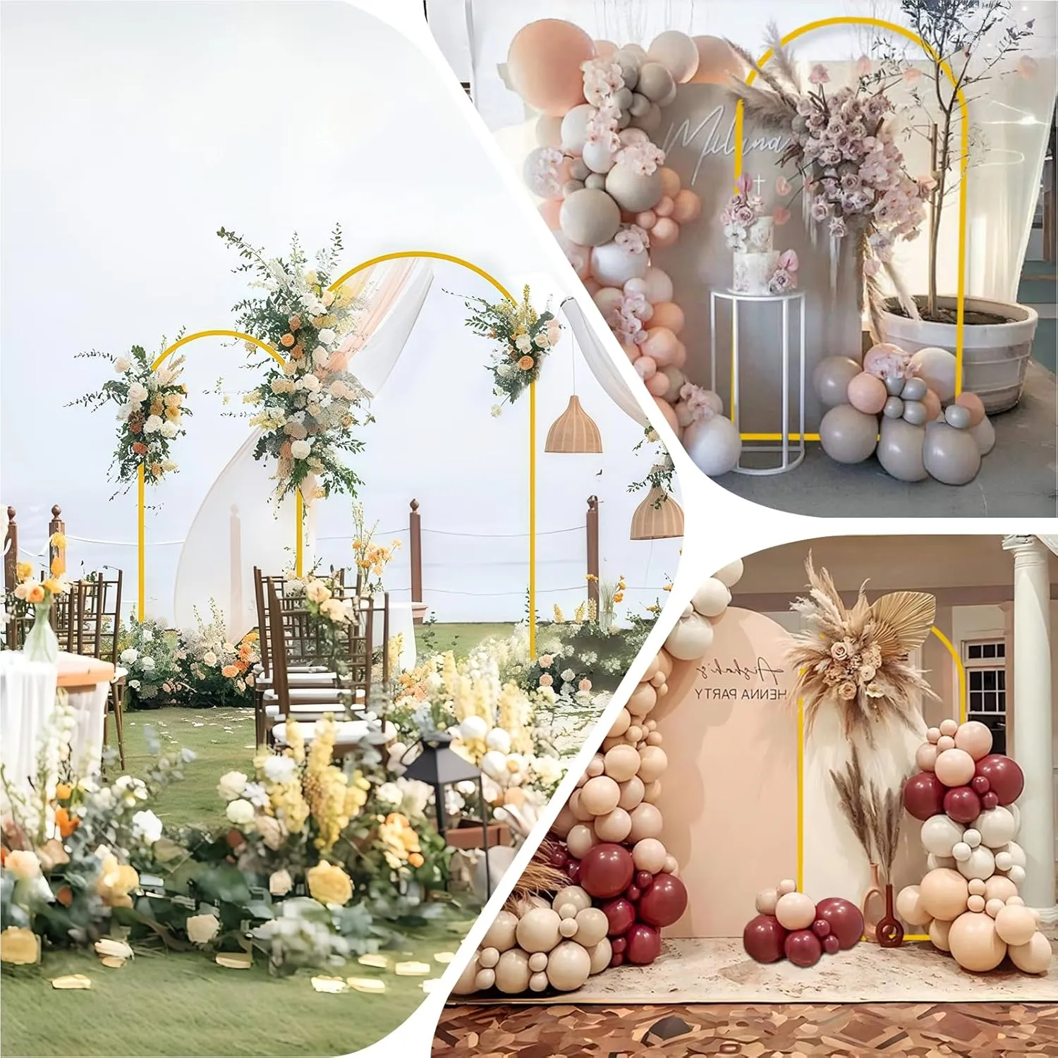 7.2FT Arch Backdrop Stand and Arch Cover Set, Gold Metal Arch Stand Backdrop with White Arch Stand Cover Ideal for Weddings, Birthday Parties, Baby Showers, Celebration Decorations