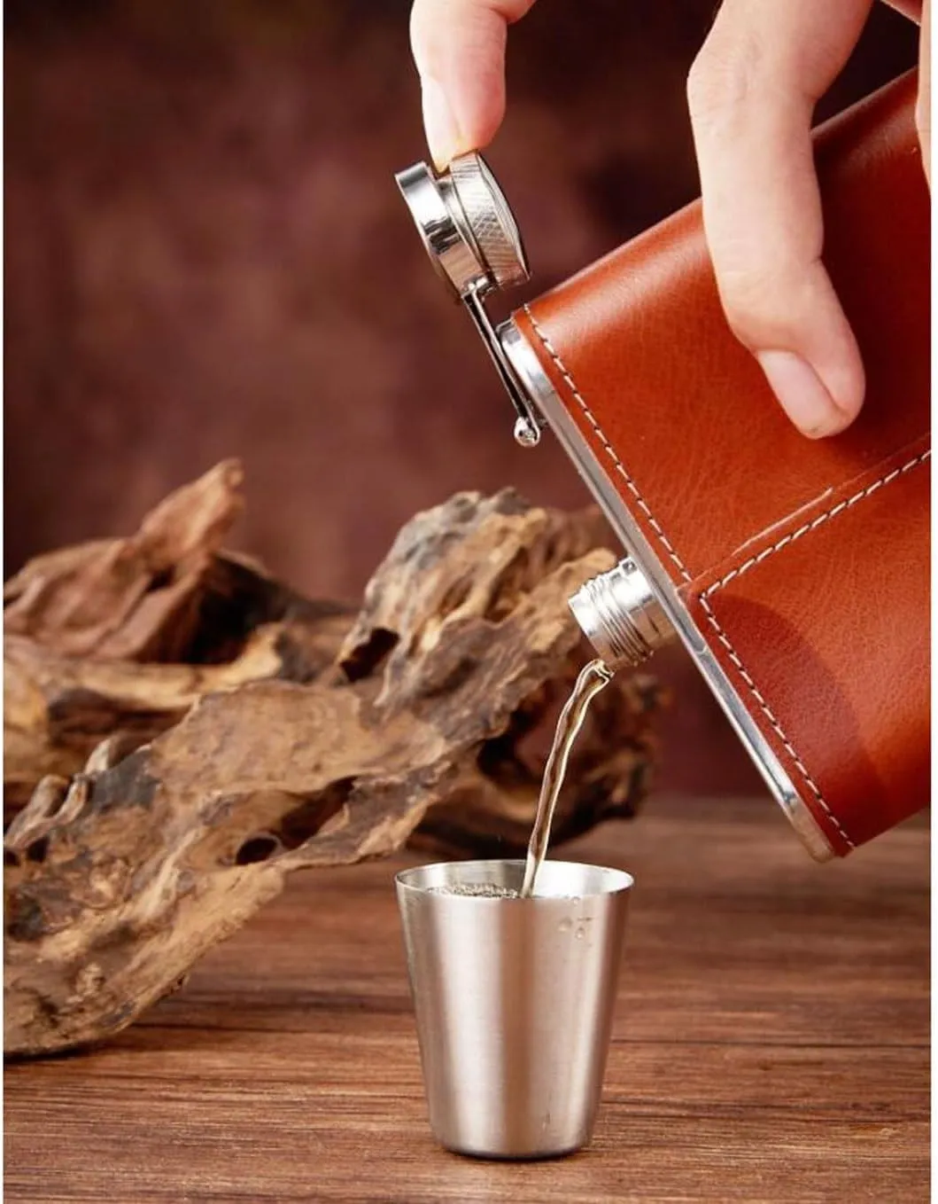 7Oz Leather Travel Small Flasks Stainless Steel Flasks with Funnel Wedding Party Birthdays Portable Flasks for Liquor for Men Women(A)